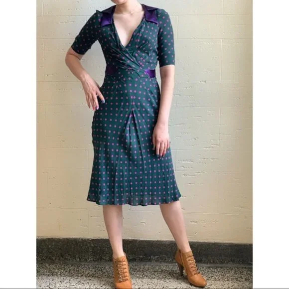 Rare Vintage Moschino Silk Polka Dot Retro Dress sz S - Picture 1 of 15